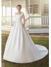 Beaded Ivory Satin Lace Trim Wedding Dress With Pockets